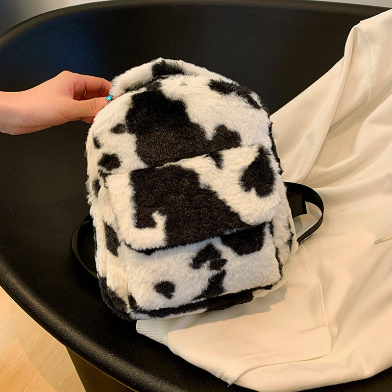 Cows Pattern Furry Backpack Small Bags