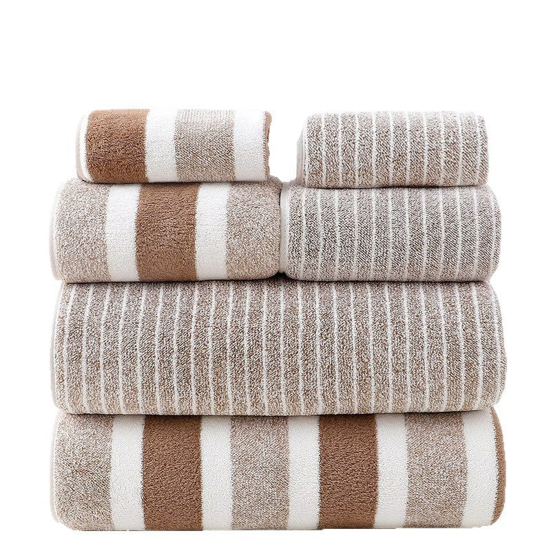 Wide Narrow Striped Towel Set Coral Fleece
