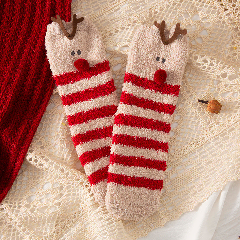 Coral Fleece Christmas Tube Socks