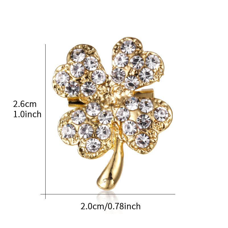 Four-leaf Clover Brooch Rhinestone Alloy