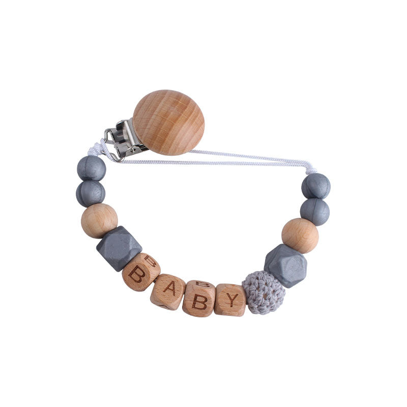 Wood & Silicone Bead Pacifier Clip