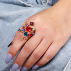 Boho Stackable Gemstone Rings Set Colorful Crystal