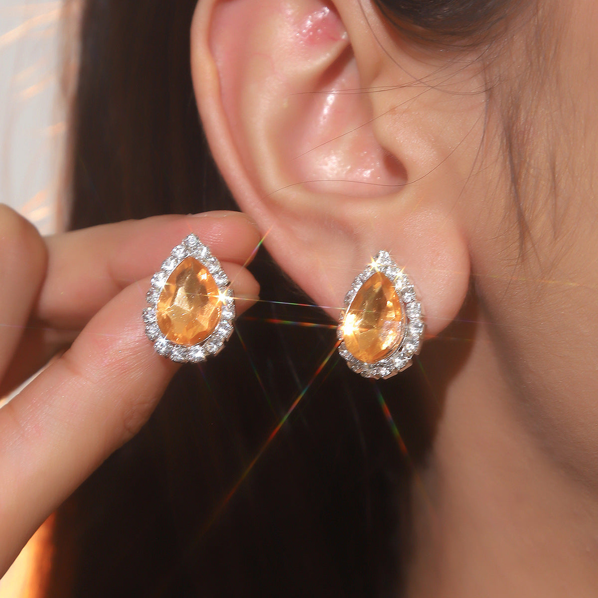 Explosions All Copper Earrings Drop Ruby Rhinestone