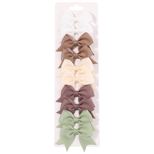 10pcs Set Solid Ribbon Bowknot Hair Clips