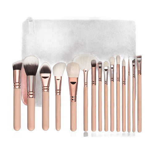 15-Piece Rose Gold Brush Set with Bag