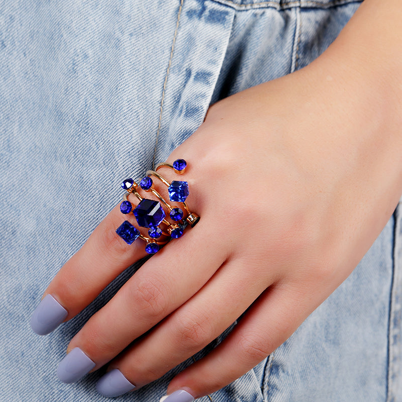 Boho Stackable Gemstone Rings Set Colorful Crystal