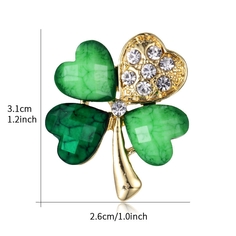Four-leaf Clover Brooch Rhinestone Alloy
