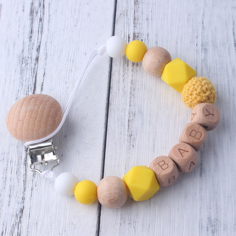 Wood & Silicone Bead Pacifier Clip