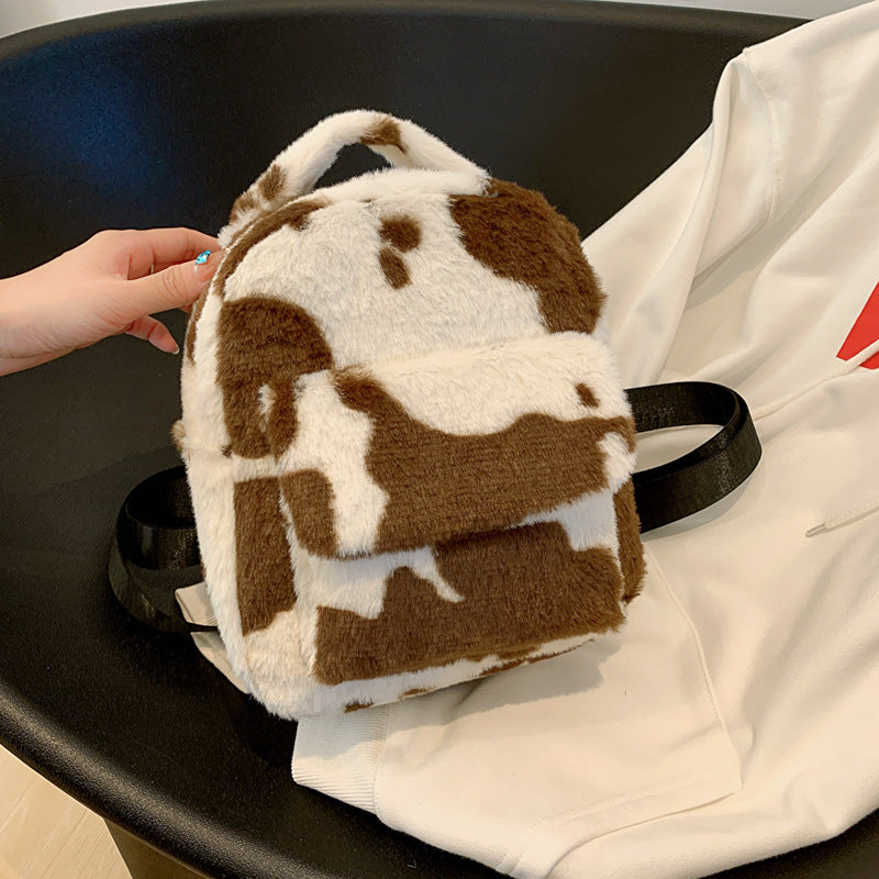 Cows Pattern Furry Backpack Small Bags