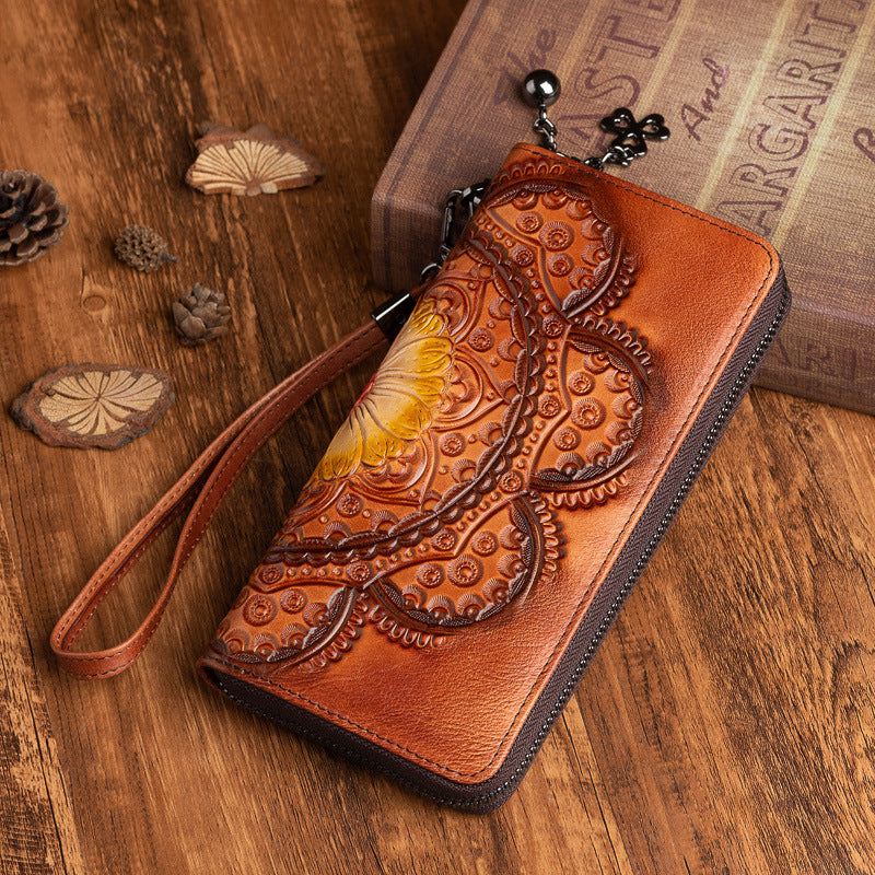 First Layer Cowhide Wallet Long Leather