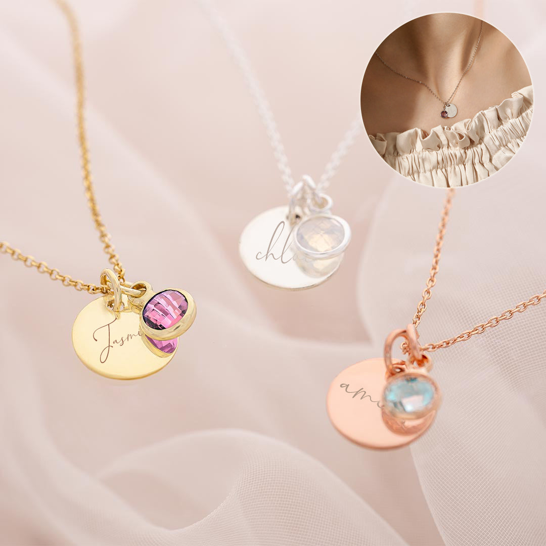 Personalised Birthstone Disc Necklace