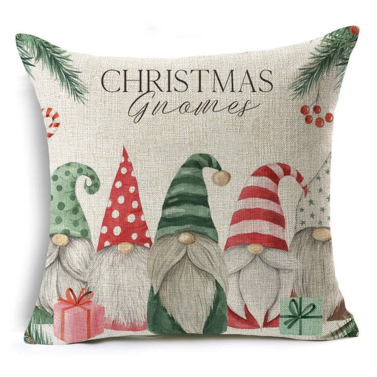 Colourful Linen Christmas Cushion Cover, 45 x 45 cm