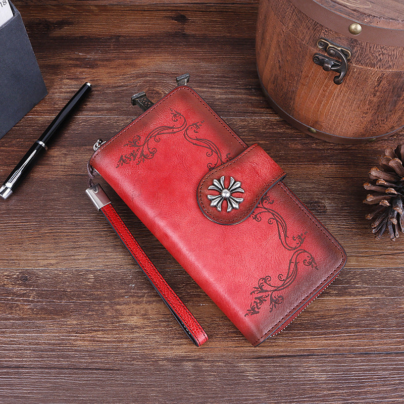Cowhide Hand-polished Long Wallet