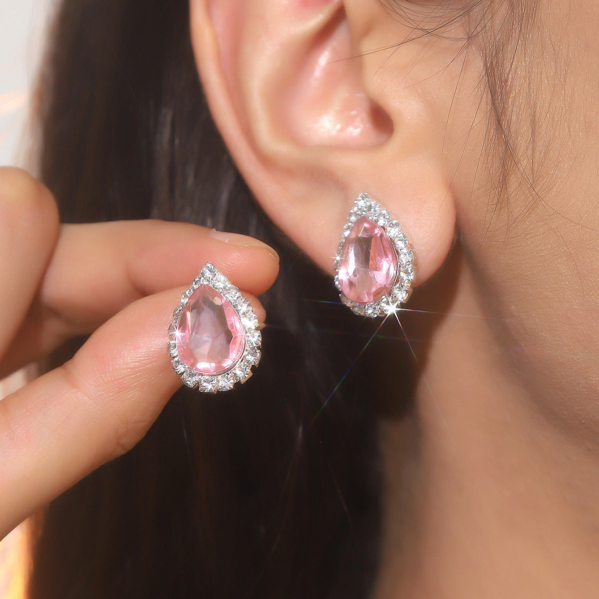 Explosions All Copper Earrings Drop Ruby Rhinestone