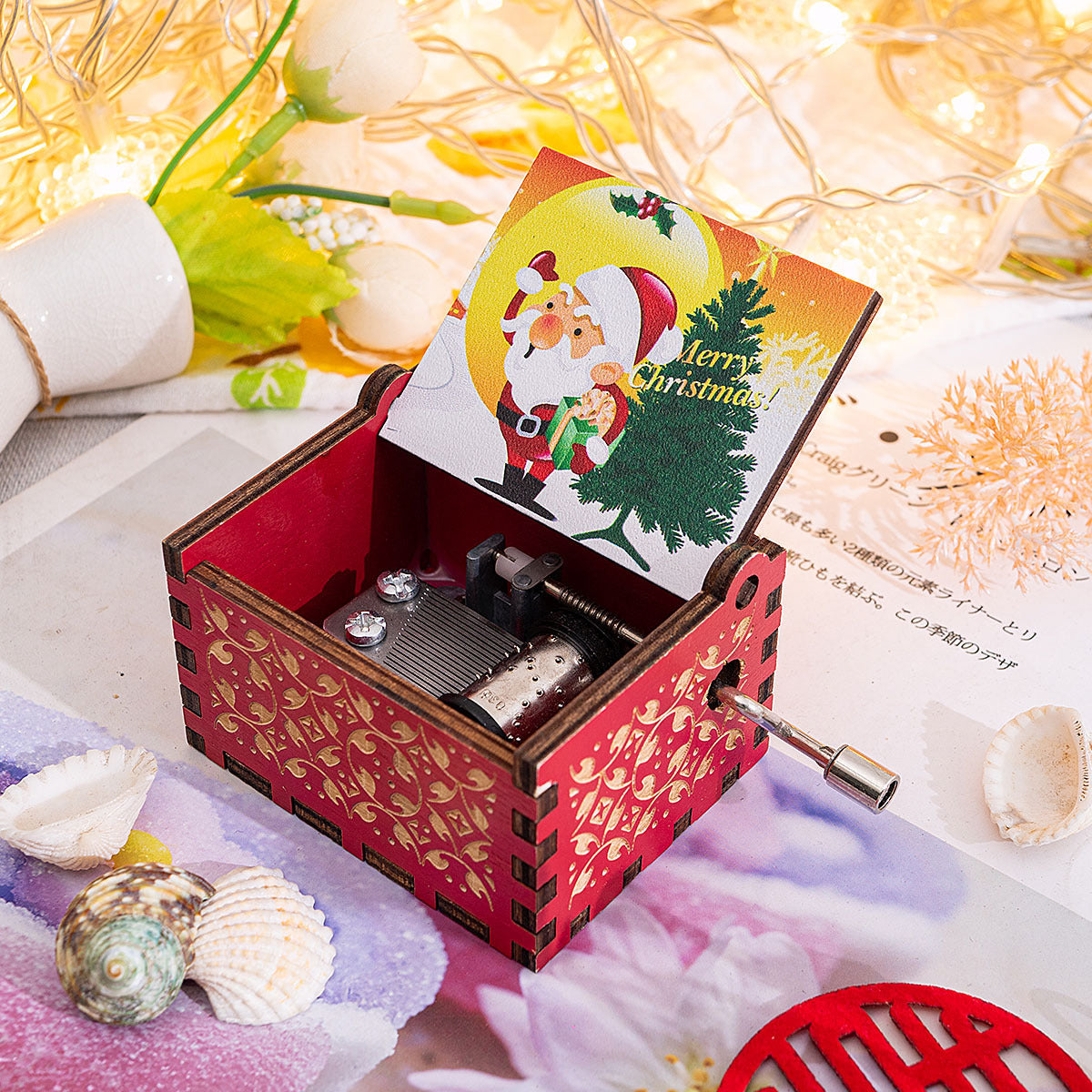 Hand-Crank Wooden Christmas Music Box