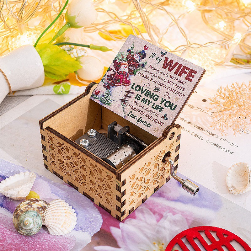 Hand-Crank Wooden Christmas Music Box