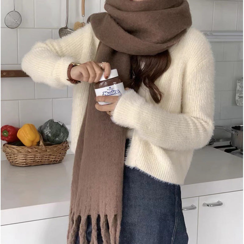 Thick Mohair Fluffy Scarf Warm Plush