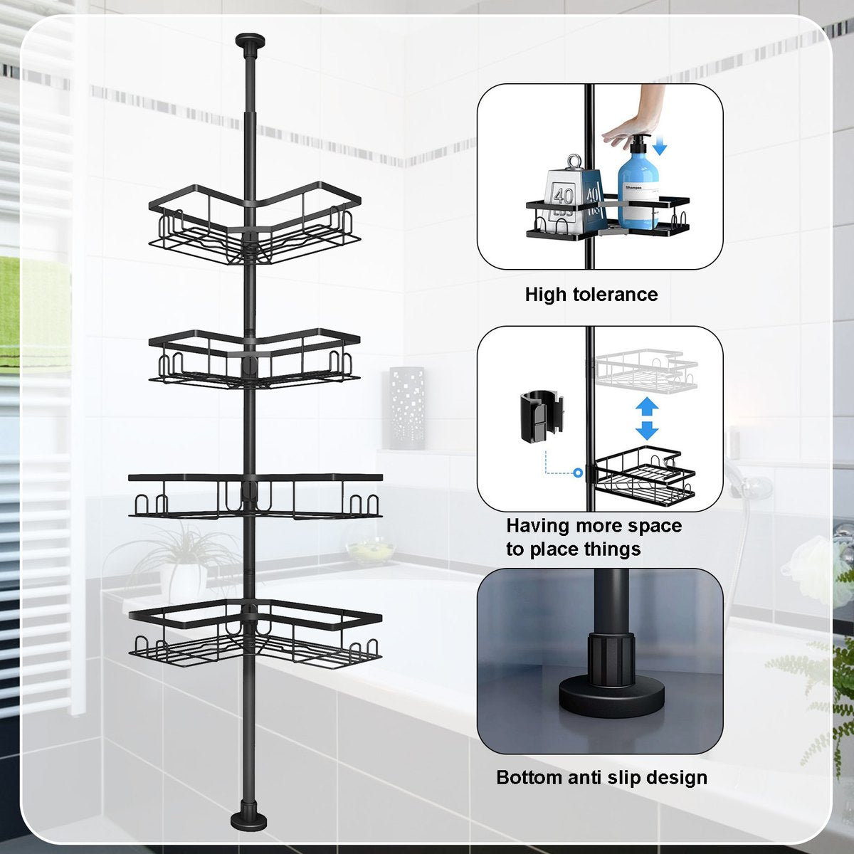 4-Tier Telescopic Shower Shelf