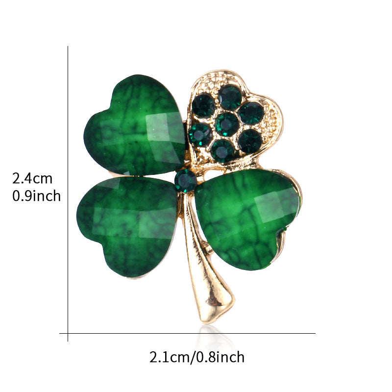 Four-leaf Clover Brooch Rhinestone Alloy