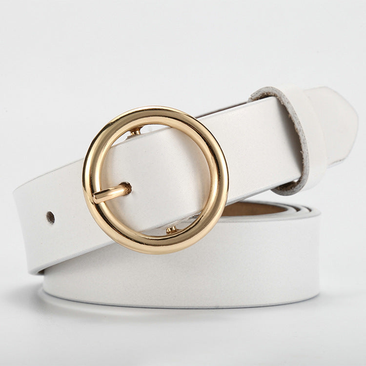 Retro Pure Leather Belt Round Buckle Fine