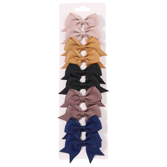 10pcs Set Solid Ribbon Bowknot Hair Clips