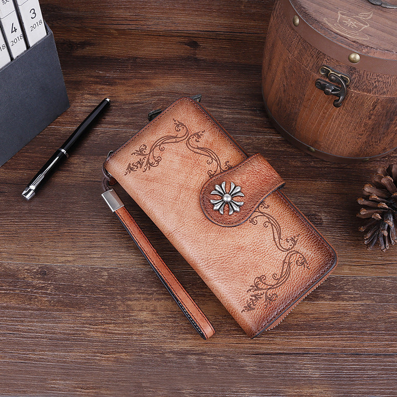 Cowhide Hand-polished Long Wallet