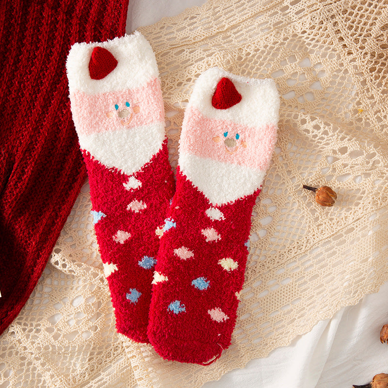Coral Fleece Christmas Tube Socks