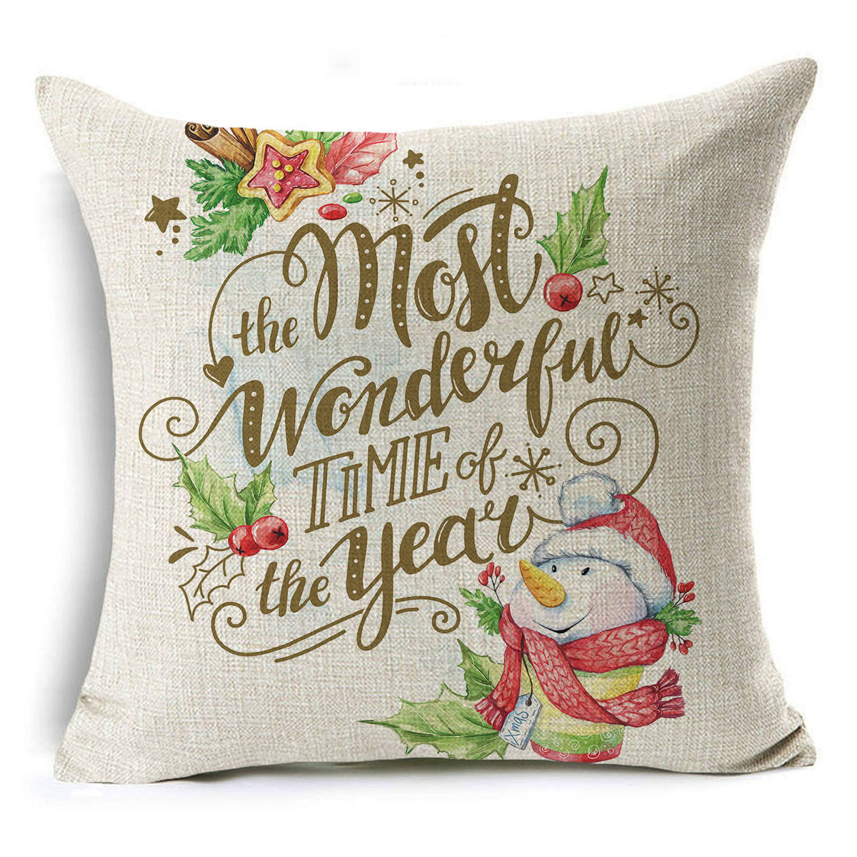 Colourful Linen Christmas Cushion Cover, 45 x 45 cm