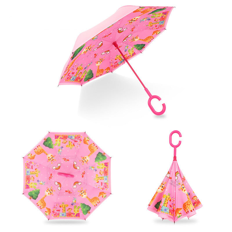 Children's Colorful Handle Reverse Umbrella Set Baby