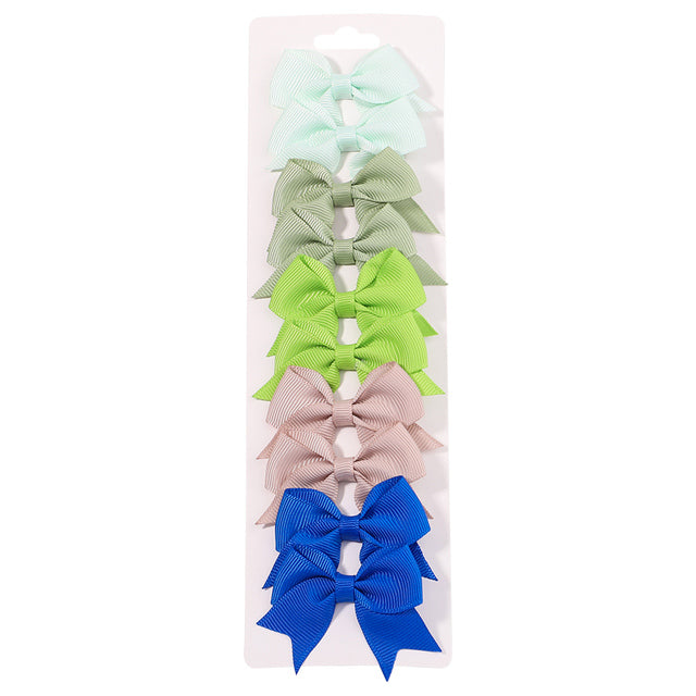 10pcs Set Solid Ribbon Bowknot Hair Clips