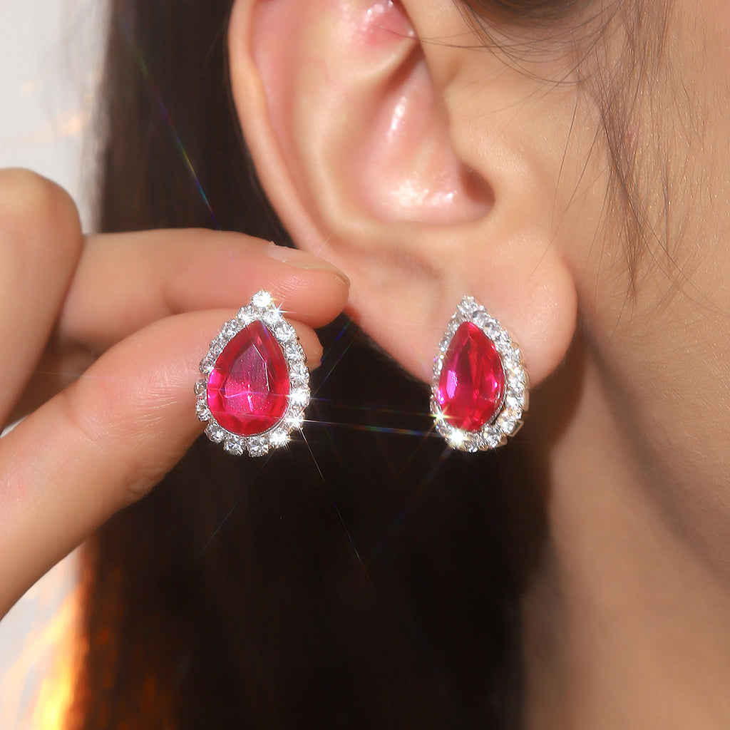 Explosions All Copper Earrings Drop Ruby Rhinestone