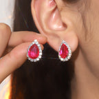 Explosions All Copper Earrings Drop Ruby Rhinestone