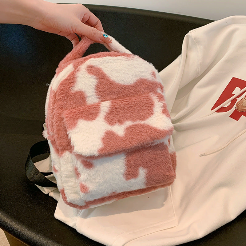 Cows Pattern Furry Backpack Small Bags