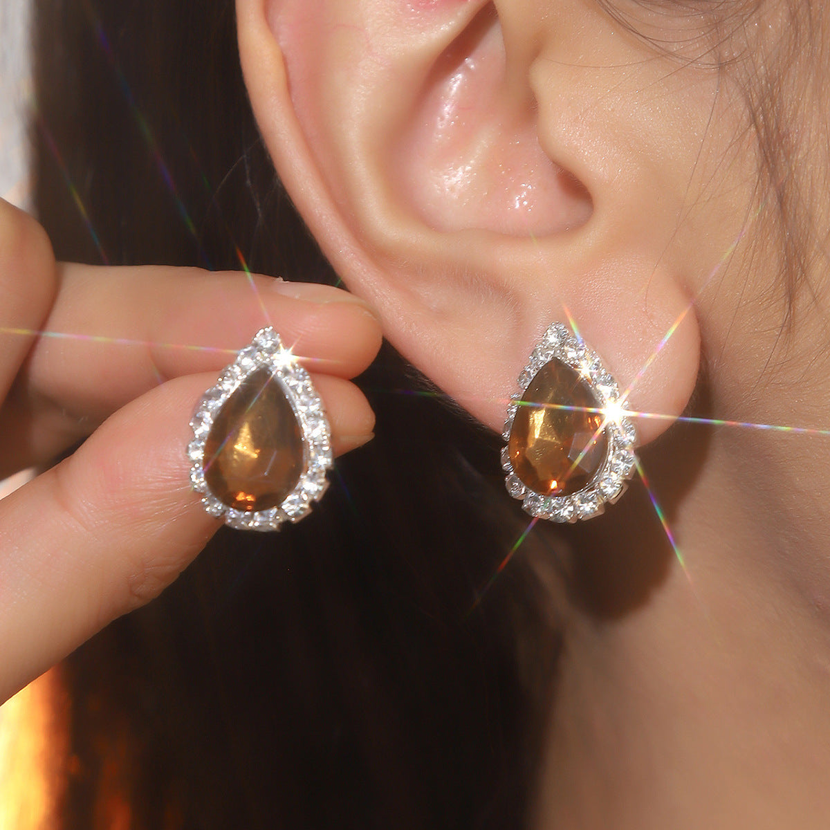 Explosions All Copper Earrings Drop Ruby Rhinestone