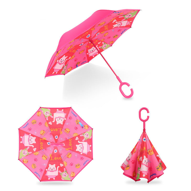 Children's Colorful Handle Reverse Umbrella Set Baby