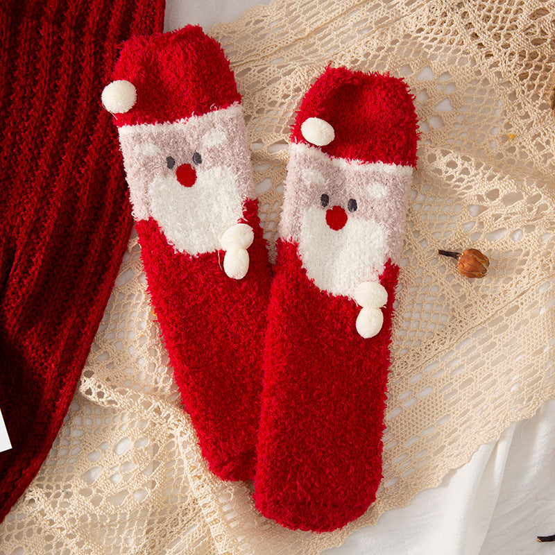 Coral Fleece Christmas Tube Socks
