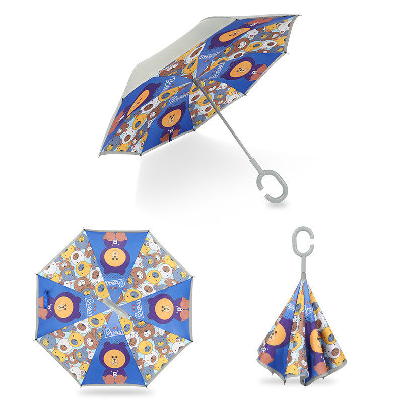 Children's Colorful Handle Reverse Umbrella Set Baby