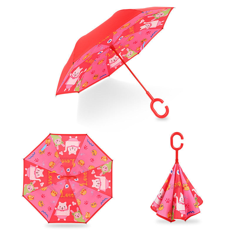 Children's Colorful Handle Reverse Umbrella Set Baby