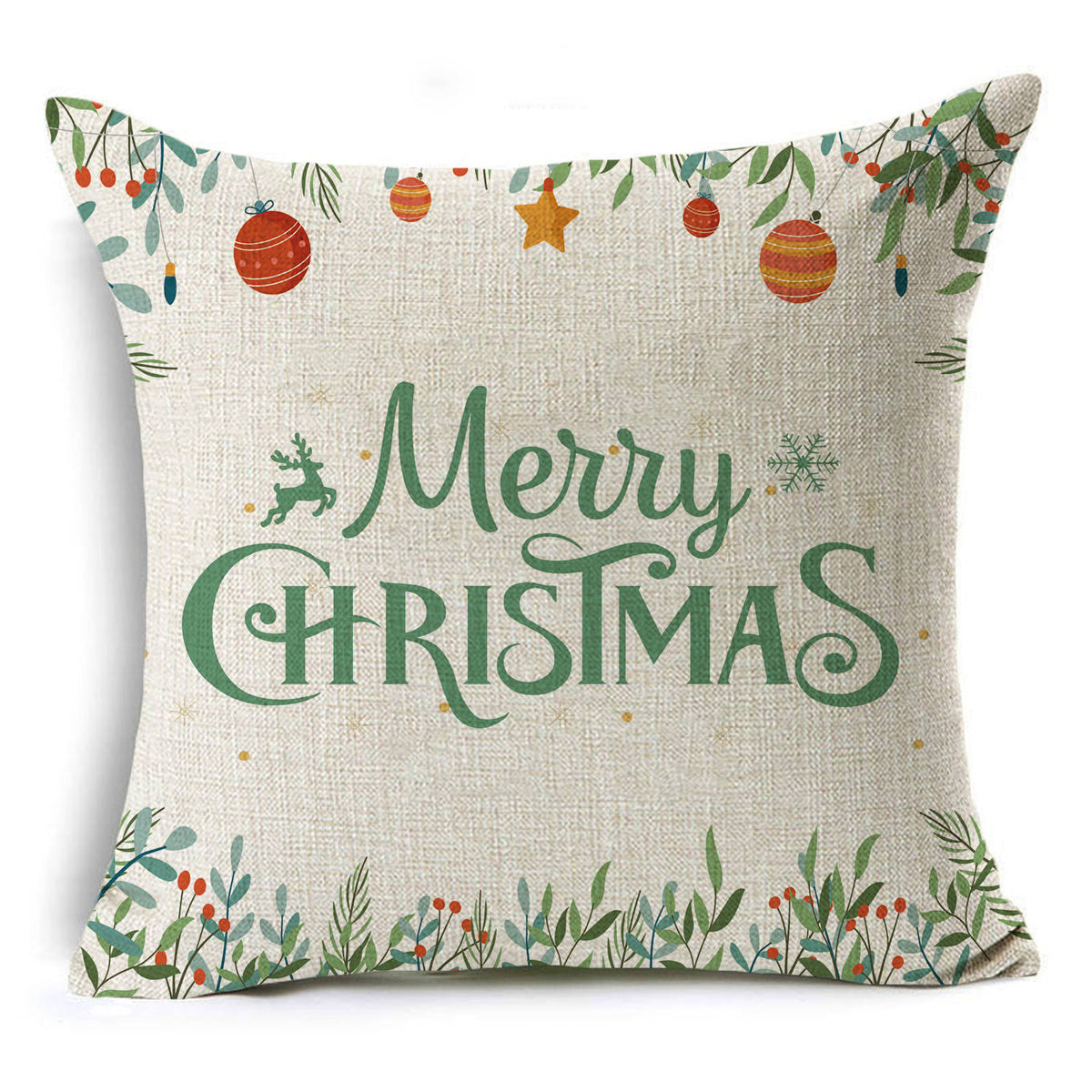 Colourful Linen Christmas Cushion Cover, 45 x 45 cm
