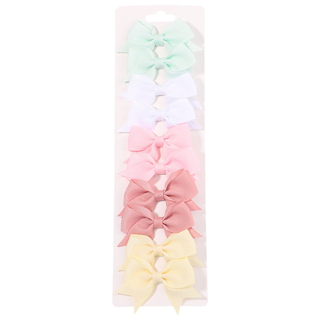 10pcs Set Solid Ribbon Bowknot Hair Clips