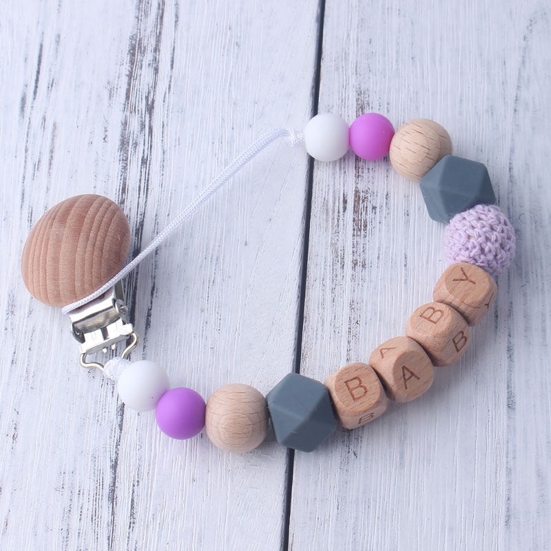 Wood & Silicone Bead Pacifier Clip