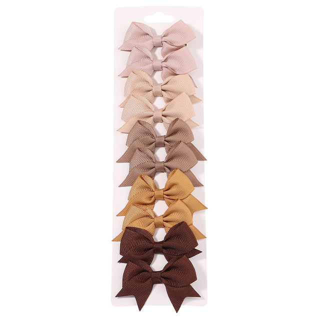 10pcs Set Solid Ribbon Bowknot Hair Clips