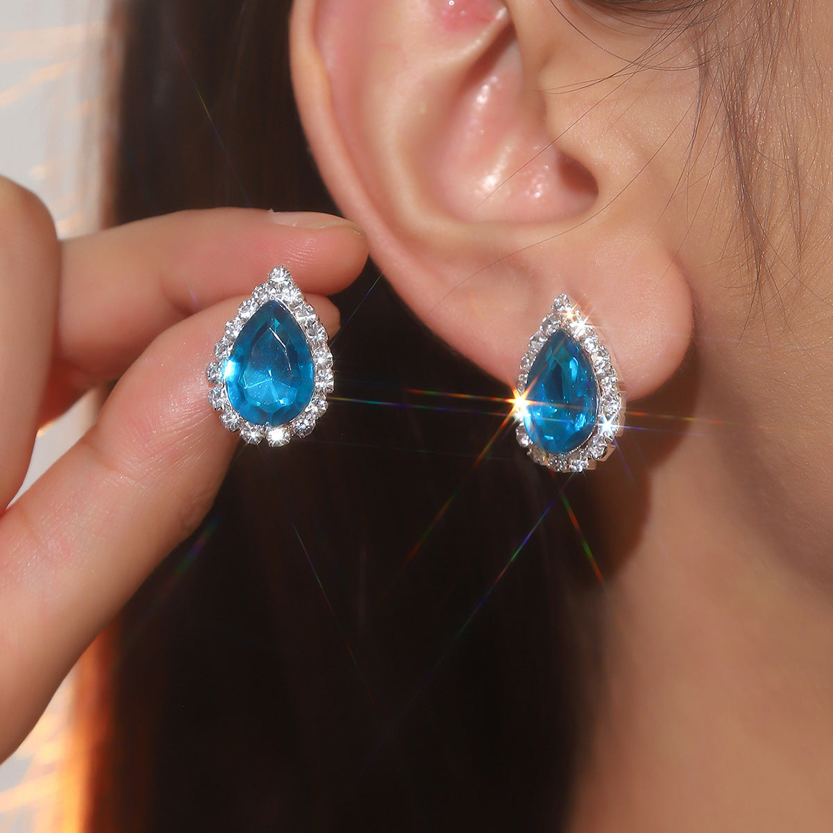 Explosions All Copper Earrings Drop Ruby Rhinestone