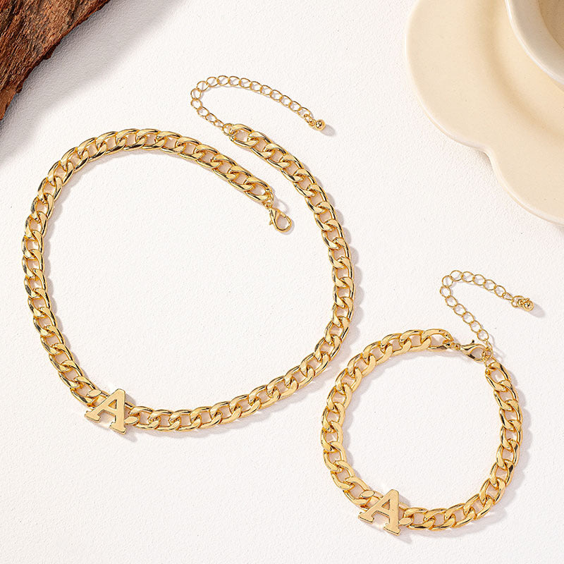 Initial Necklace & Bracelet Set