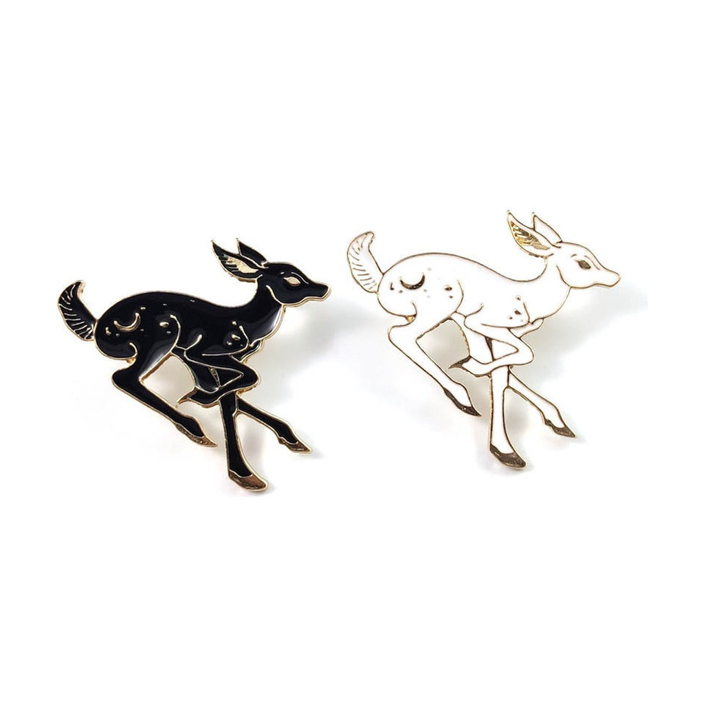 Animal Brooch Black White Deer