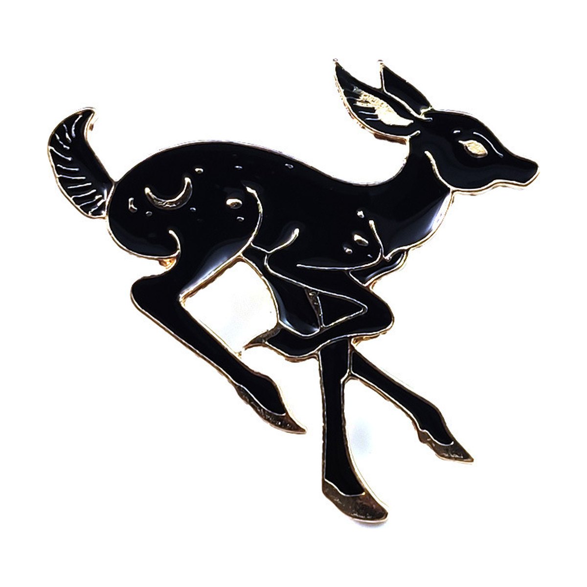 Animal Brooch Black White Deer
