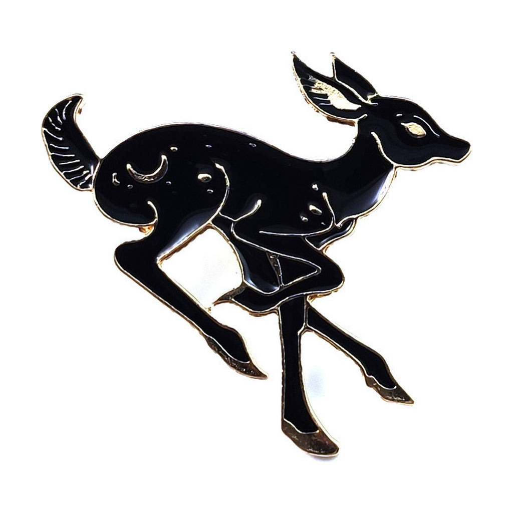 Animal Brooch Black White Deer