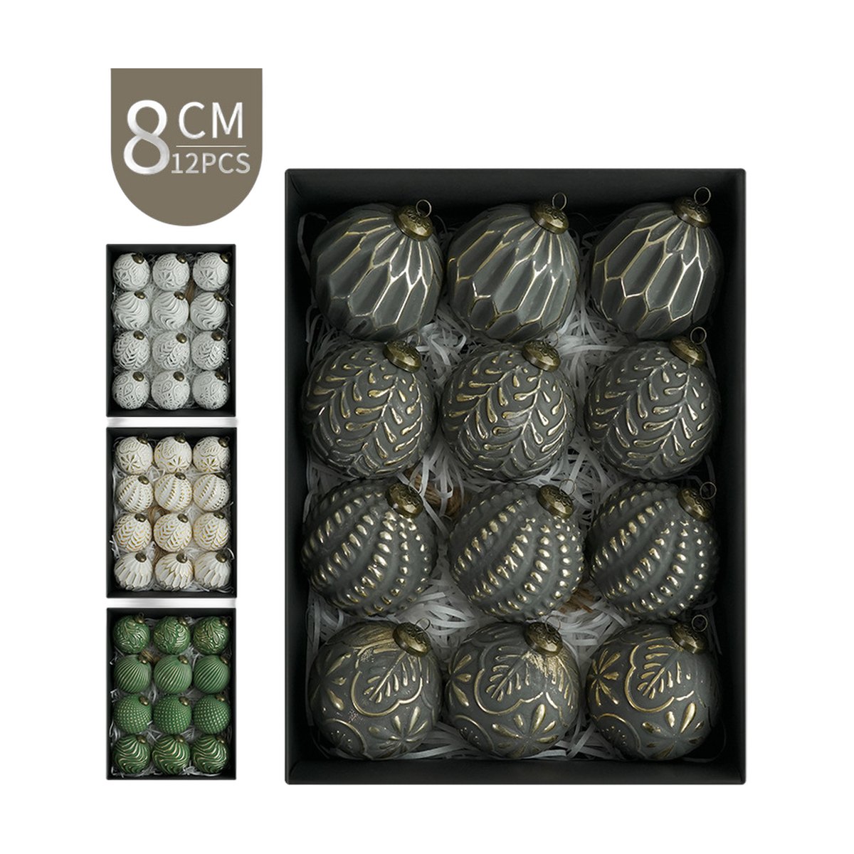 Antique Christmas Baubles 8 cm, 12 Pieces
