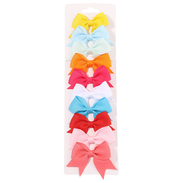 10pcs Set Solid Ribbon Bowknot Hair Clips