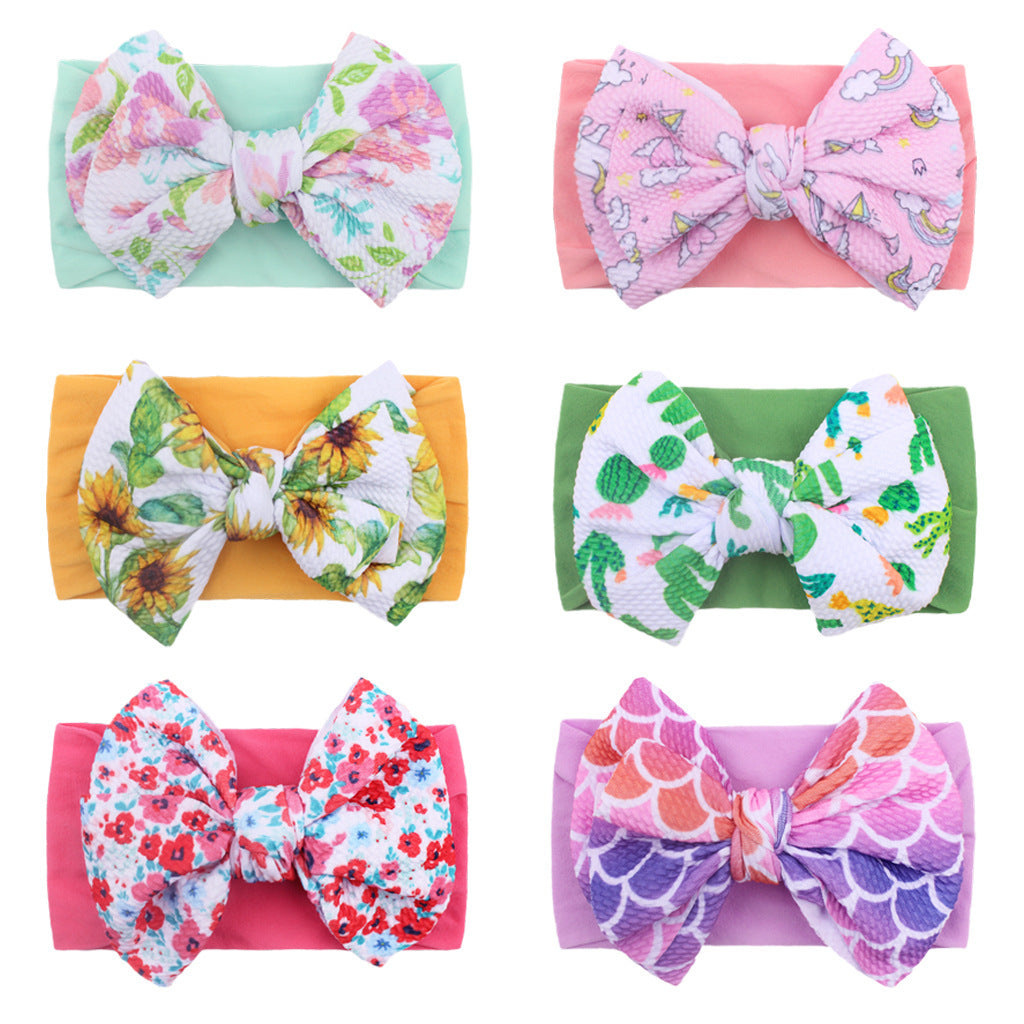 Nylon Bow Hair Band Baby Soft Printed